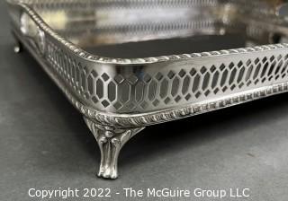 Sterling Silver Tray by Spanish Silversmith J Perez Fernandez With Lion Feet, A Rope Border To Top And Openwork Around The Edge.  13" x 10 1/2" x 3". 880 grams