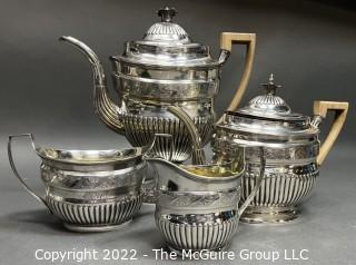 English Antique Sterling Silver Three Piece Semi Fluted Tea Service By Robert Hennell I & Samuel Hennell, Each Piece Hallmarked From London in 1805. 2282 grams