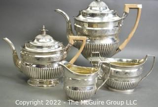 English Antique Sterling Silver Three Piece Semi Fluted Tea Service By Robert Hennell I & Samuel Hennell, Each Piece Hallmarked From London in 1805. 2282 grams