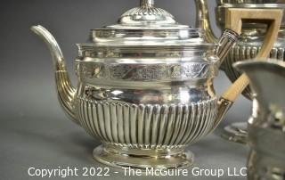 English Antique Sterling Silver Three Piece Semi Fluted Tea Service By Robert Hennell I & Samuel Hennell, Each Piece Hallmarked From London in 1805. 2282 grams