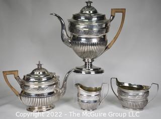 English Antique Sterling Silver Three Piece Semi Fluted Tea Service By Robert Hennell I & Samuel Hennell, Each Piece Hallmarked From London in 1805. 2282 grams