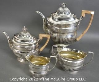 English Antique Sterling Silver Three Piece Semi Fluted Tea Service By Robert Hennell I & Samuel Hennell, Each Piece Hallmarked From London in 1805. 2282 grams