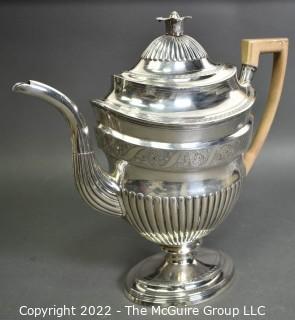 English Antique Sterling Silver Three Piece Semi Fluted Tea Service By Robert Hennell I & Samuel Hennell, Each Piece Hallmarked From London in 1805. 2282 grams