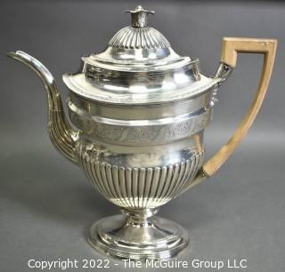 English Antique Sterling Silver Three Piece Semi Fluted Tea Service By Robert Hennell I & Samuel Hennell, Each Piece Hallmarked From London in 1805. 2282 grams