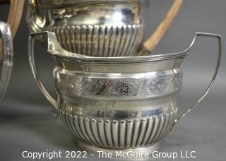 English Antique Sterling Silver Three Piece Semi Fluted Tea Service By Robert Hennell I & Samuel Hennell, Each Piece Hallmarked From London in 1805. 2282 grams