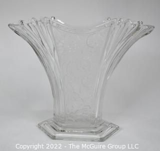 Clear Crystal Glass Fan Vase with Flowers. 8" tall.