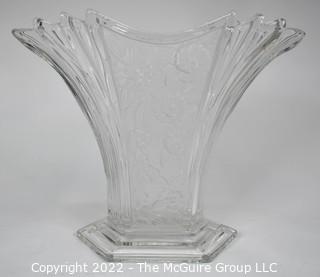 Clear Crystal Glass Fan Vase with Flowers. 8" tall.