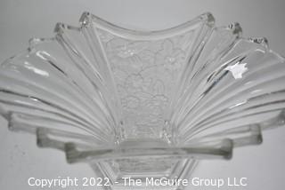 Clear Crystal Glass Fan Vase with Flowers. 8" tall.