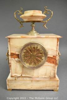 French Alabaster Mantle Clock by Parrot Freres. Handpainted face on porcelain. Presented to John Samuel Wallis, The American Sugar Refining Co., New Orleans.  