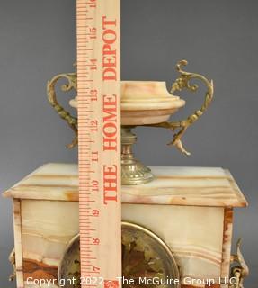 French Alabaster Mantle Clock by Parrot Freres. Handpainted face on porcelain. Presented to John Samuel Wallis, The American Sugar Refining Co., New Orleans.  