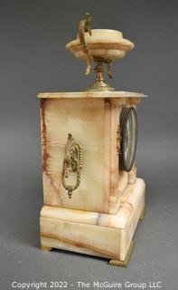 French Alabaster Mantle Clock by Parrot Freres. Handpainted face on porcelain. Presented to John Samuel Wallis, The American Sugar Refining Co., New Orleans.  