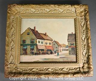 Oil on Board, Streetscape. Framed. Signed Dennis Ainsley