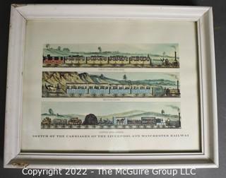 Framed Under Glass Sketch of the Carriages of the Liverpool and Manchester Railroad; Currier and Ives Framed Print of Mill St. 