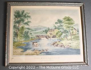 Framed Under Glass Sketch of the Carriages of the Liverpool and Manchester Railroad; Currier and Ives Framed Print of Mill St. 