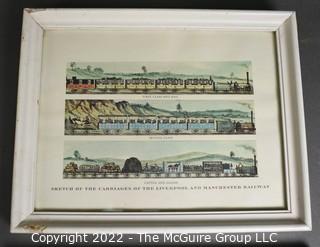 Framed Under Glass Sketch of the Carriages of the Liverpool and Manchester Railroad; Currier and Ives Framed Print of Mill St. 