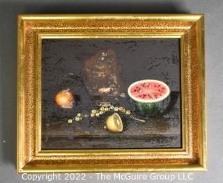 Framed Oil on Board of Still Life.  Measures 6 x 8". Some paint loss as shown.