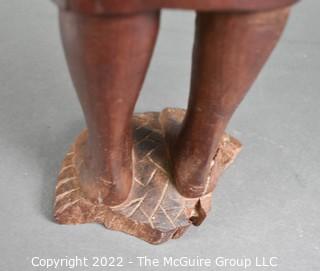 Primitive Hand Carved Wooden Tribal Statue of Women with Baby Strapped to Her Back.  Measures 24" tall.  Ethnographic