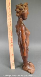 Primitive Hand Carved Wooden Tribal Statue of Women with Baby Strapped to Her Back.  Measures 24" tall.  Ethnographic