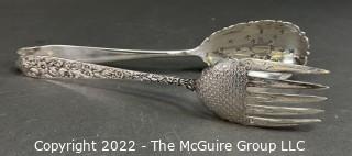 Antique Kirk & Son Sterling Silver Pierced Salad Tongs in Repousse Pattern.  232 grams