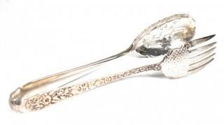 Antique Kirk & Son Sterling Silver Pierced Salad Tongs in Repousse Pattern.  232 grams