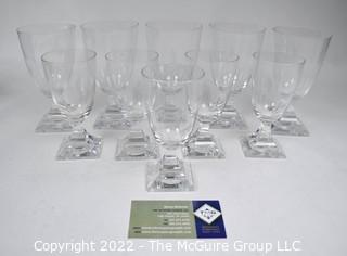 Collection of clear crystal stemware with square bases