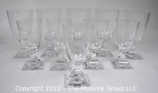 Collection of clear crystal stemware with square bases