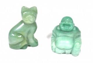 Jade Glass Asian Cat and Laughing Budha.