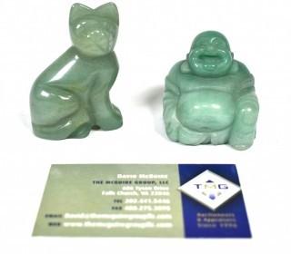 Jade Glass Asian Cat and Laughing Budha.