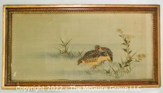 Framed Asian Painting on Silk of Birds.  13 1/2" x 25".