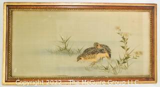 Framed Asian Painting on Silk of Birds.  13 1/2" x 25".