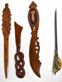 Four (4) Antique Carved Wood Letter Openers.