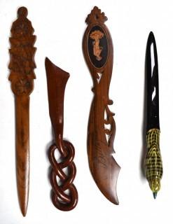 Four (4) Antique Carved Wood Letter Openers.