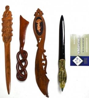 Four (4) Antique Carved Wood Letter Openers.