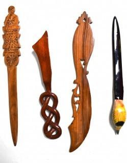 Four (4) Antique Carved Wood Letter Openers.