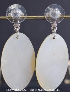 Earrings Made from Antique Asian Carved Mother of Pearl Gaming Pieces or Chips with Sterlig Posts.