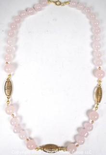 Rose Quartz with Gold Tone Beads Necklace. 