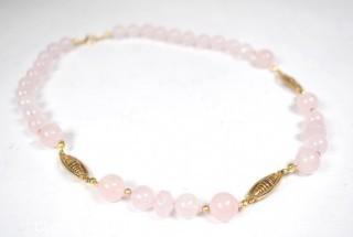 Rose Quartz with Gold Tone Beads Necklace. 