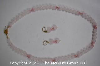 Rose Quartz Bead Necklace with Coordinating Dangle Earrings. 23"L