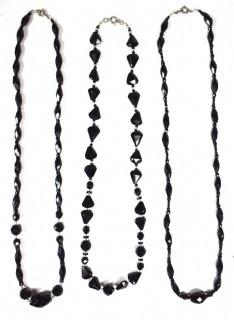 Three (3) Faceted Black Glass Bead Necklaces.  