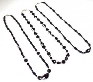 Three (3) Faceted Black Glass Bead Necklaces.  