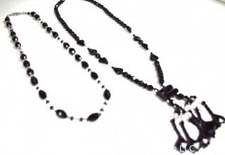 Two (2) Faceted Onyx and Clear Crystal Bead Necklaces. 