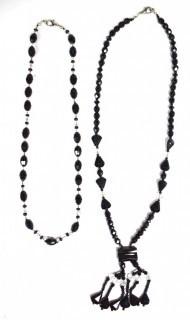 Two (2) Faceted Onyx and Clear Crystal Bead Necklaces. 