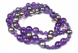 Amethyst Bead and Grey Pearl Necklace.  18" long.