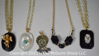 Group of Gold Tone Necklace with Pendants.