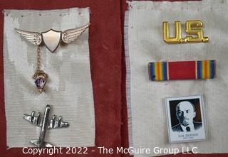 Group of Military Pins and Ribbons.  Includes Sterling Silver Airplane Pin Back.