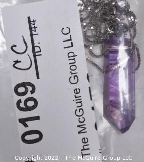 Natural Amethyst Crystal Pendant on Sterling Silver Box Chain. 