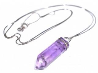 Natural Amethyst Crystal Pendant on Sterling Silver Box Chain. 