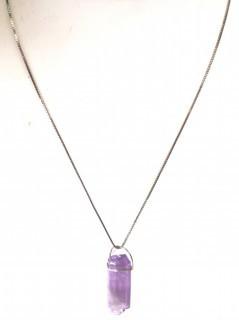 Natural Amethyst Crystal Pendant on Sterling Silver Box Chain. 