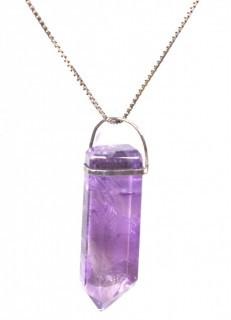 Natural Amethyst Crystal Pendant on Sterling Silver Box Chain. 