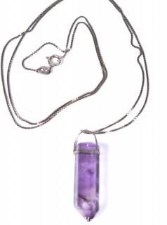 Natural Amethyst Crystal Pendant on Sterling Silver Box Chain. 